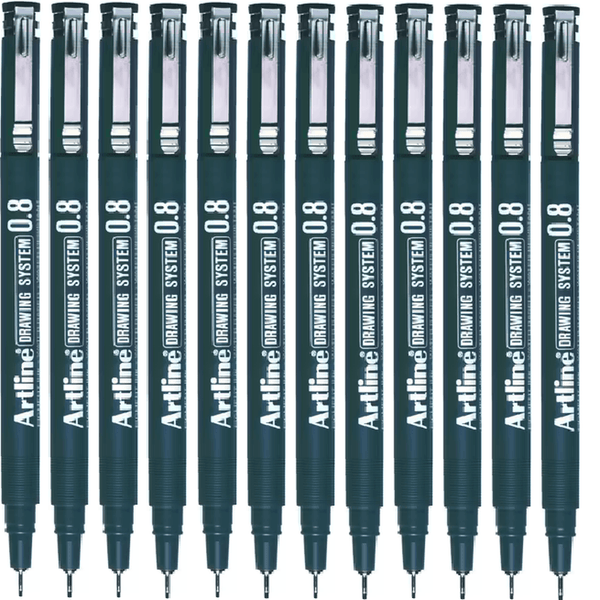 Artline 238 Drawing System Pen 0.8mm Black Pigment Ink Water Resistant Box 12 123801 (Box 12) - SuperOffice