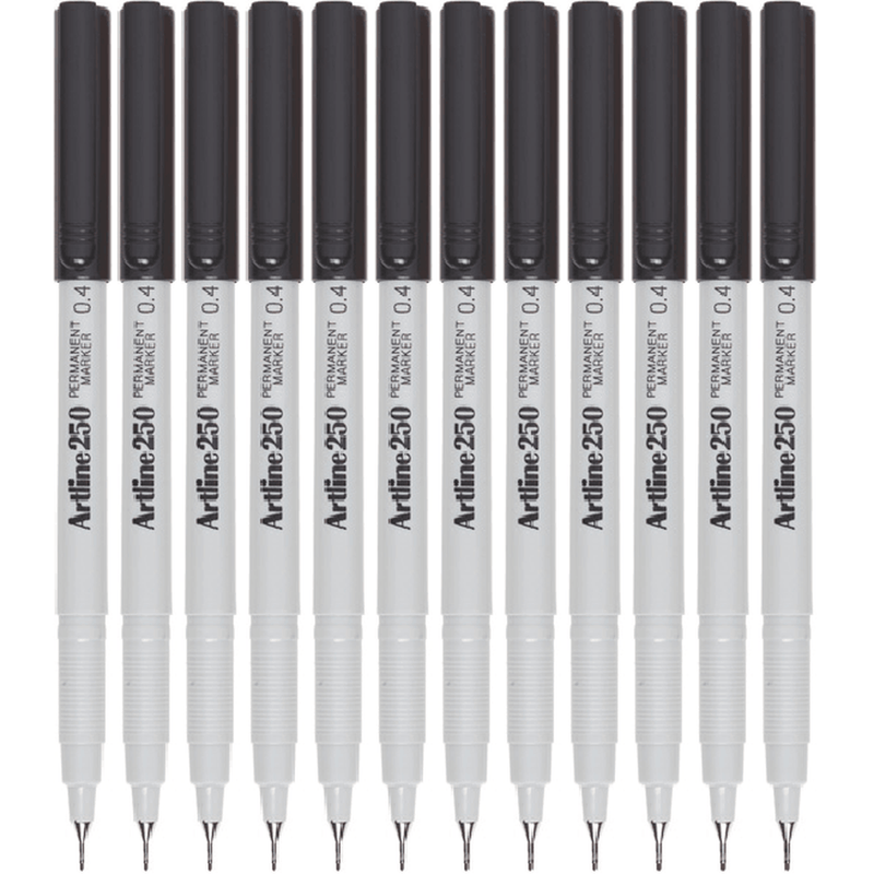 Artline 250 Permanent Marker Pen Fine NIB 0.4mm Black Box 12 125001 (Box 12) - SuperOffice