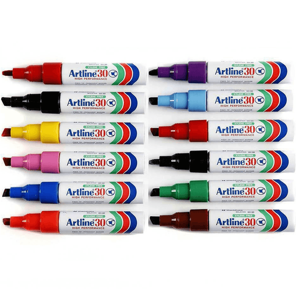 Artline 30 Mini Permanent Marker Chisel Tip 5mm Assorted Colours Box 12 103041 (Box 12) - SuperOffice