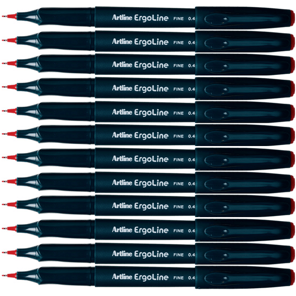 Artline 3400 Ergoline Fibre Tip Pen 0.4mm Red Box 12 134002 (Box 12) - SuperOffice