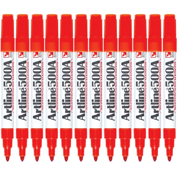 Artline 500A Whiteboard Marker 2mm Bullet Red Box 12 150002 (Box 12) - SuperOffice