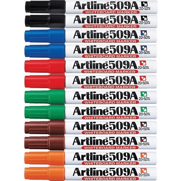 Artline 509A Whiteboard Marker 5mm Chisel Tip Assorted Colours Box 12 150941A - SuperOffice
