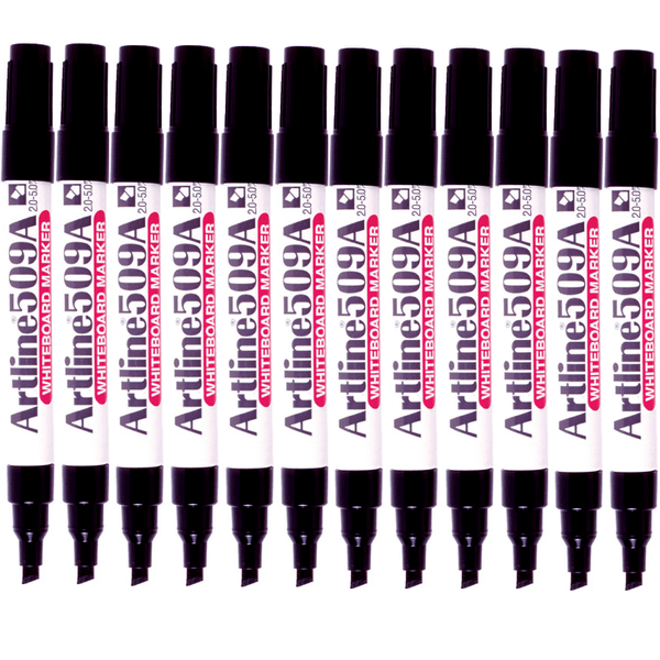 Artline 509A Whiteboard Marker 5mm Chisel Tip Black Box 12 150901A (Box 12) - SuperOffice