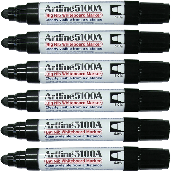 Artline 5100A Whiteboard Marker 5mm Big Thick Bullet Tip Black Box 6 151001 (Box 6) - SuperOffice