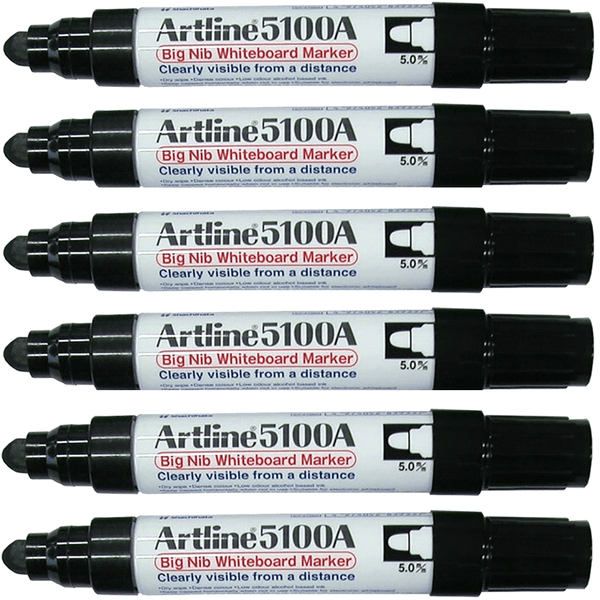 Artline 5100A Whiteboard Marker 5mm Big Thick Bullet Tip Black Box 6 151001 (Box 6) - SuperOffice