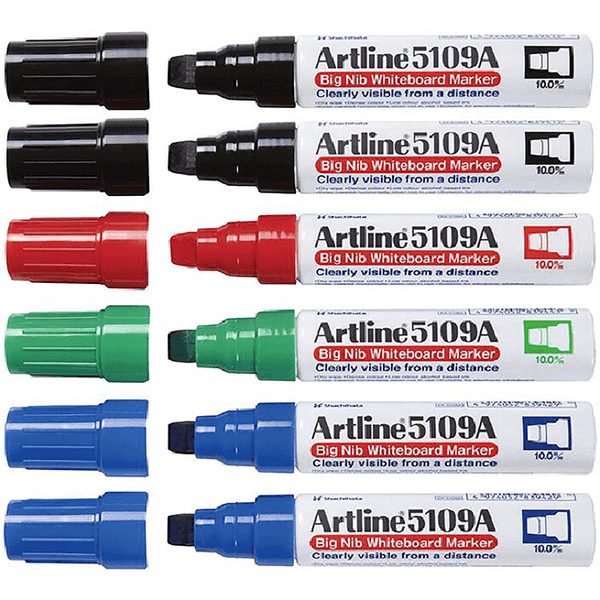 Artline 5109A Whiteboard Marker 10mm Chisel Large NIB Assorted Colours Box 6 159041 - SuperOffice
