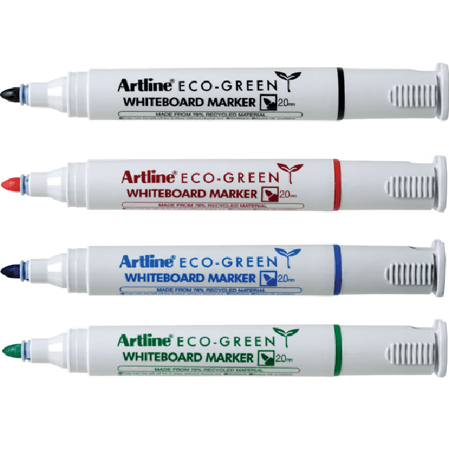 Artline 527 Eco Recycled Whiteboard Marker 2mm Bullet Assorted Wallet 4 Black Blue Green Red 157544 - SuperOffice