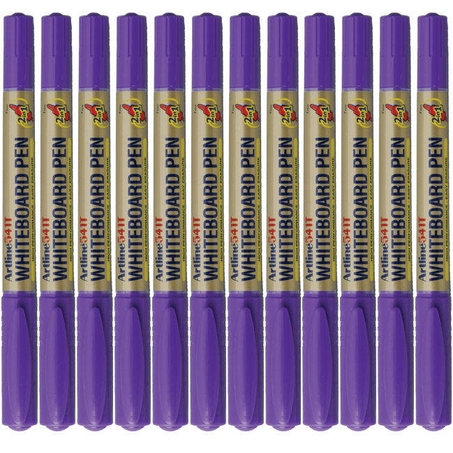 Artline 541T Dual Nib Fine Whiteboard Marker 0.4mm/1mm Bullet Purple Box 12 154106 (Box 12) - SuperOffice