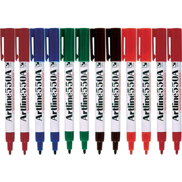 Artline 550A Whiteboard Marker 1.2mm Bullet Assorted Colours Pack 12 Box 155041A - SuperOffice