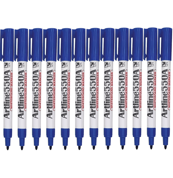 Artline 550A Whiteboard Marker 1.2Mm Bullet Blue Pack 12 155003A (Box 12) - SuperOffice