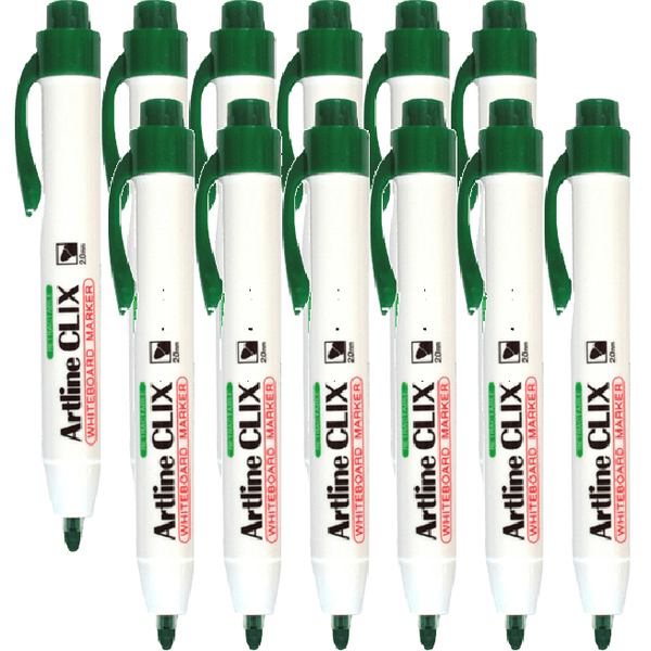 Artline 573 Clix Retractable Whiteboard Marker Pen 1.5mm Bullet Green Box 12 157304 (Box 12) - SuperOffice