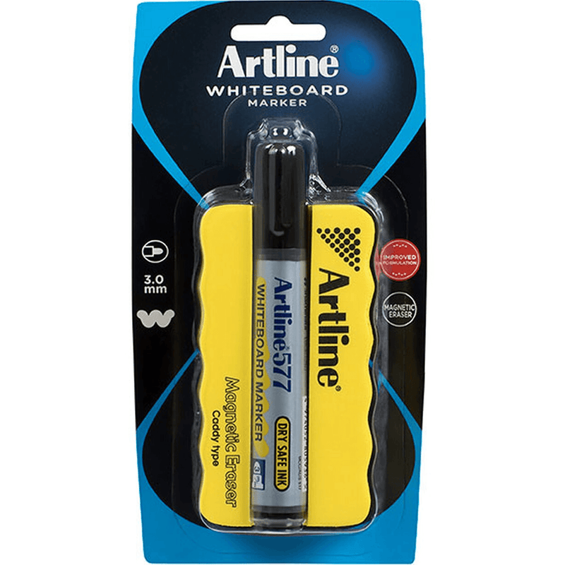 Artline 577 Whiteboard Eraser And Marker Kit Magnetic Black 157795 - SuperOffice