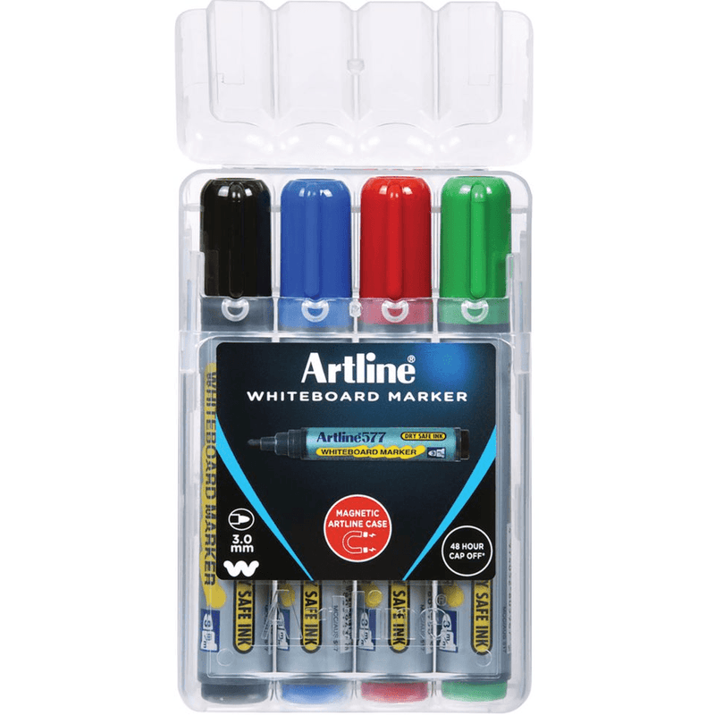 Artline 577 Whiteboard Marker 2mm Assorted Colours Wallet 4 Hard Case 157744HC - SuperOffice