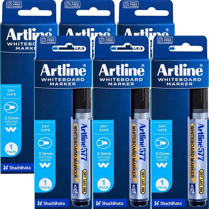 Artline 577 Whiteboard Marker 2mm Bullet Black 6 Pack Hangsell 157761 (6 Pack) - SuperOffice