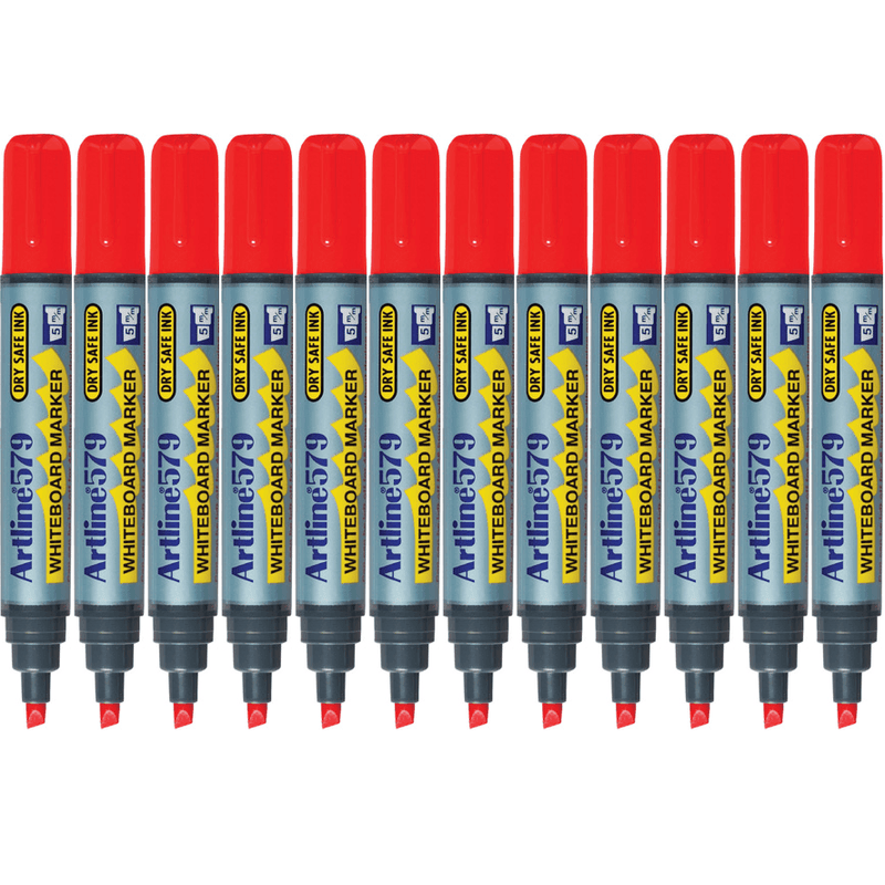Artline 579 Whiteboard Marker 5mm Chisel Red Box 12 157902 (Box 12) - SuperOffice