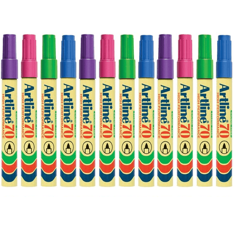 Artline 70 Permanent Marker 1.5mm Bullet Tip Brights Assorted Colours Box 12 107044 - SuperOffice