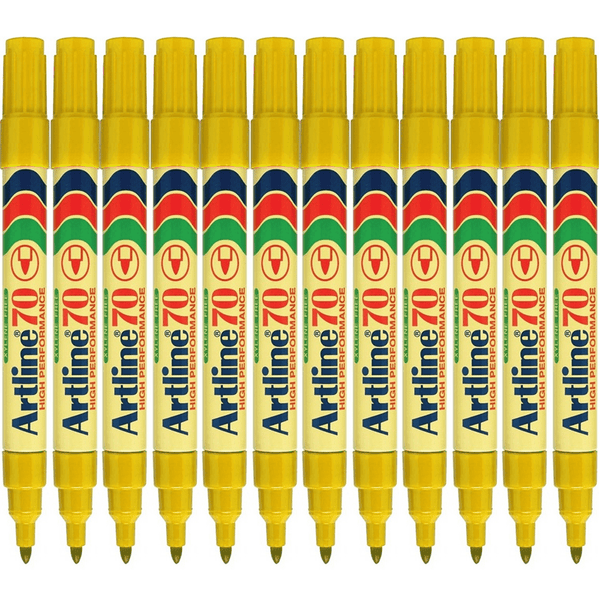 Artline 70 Permanent Marker 1.5mm Bullet Tip Nib Yellow Box 12 107007 (Box 12) - SuperOffice