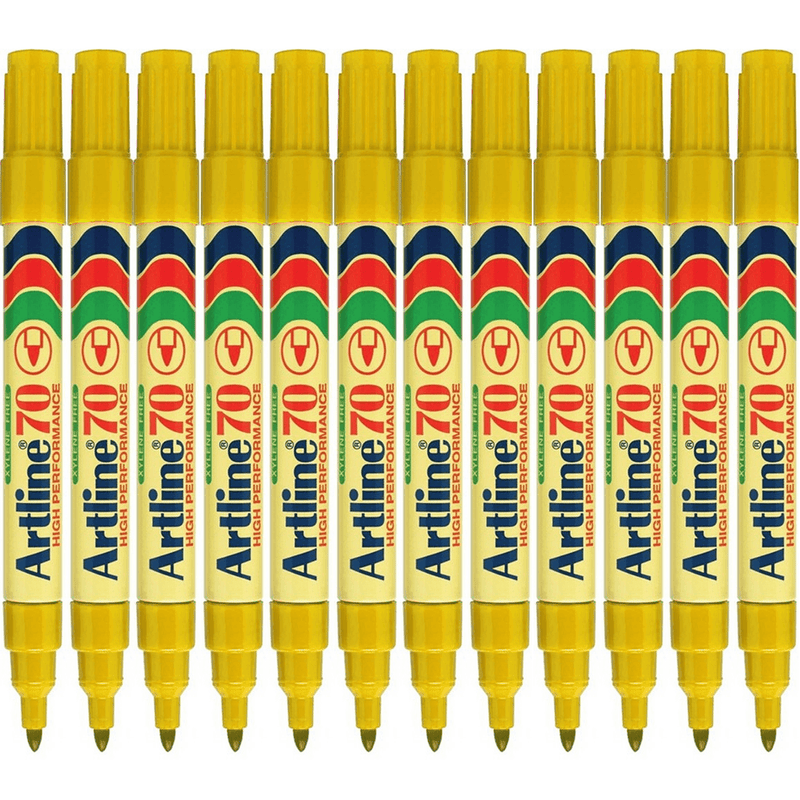 Artline 70 Permanent Marker 1.5mm Bullet Tip Nib Yellow Box 12 107007 (Box 12) - SuperOffice
