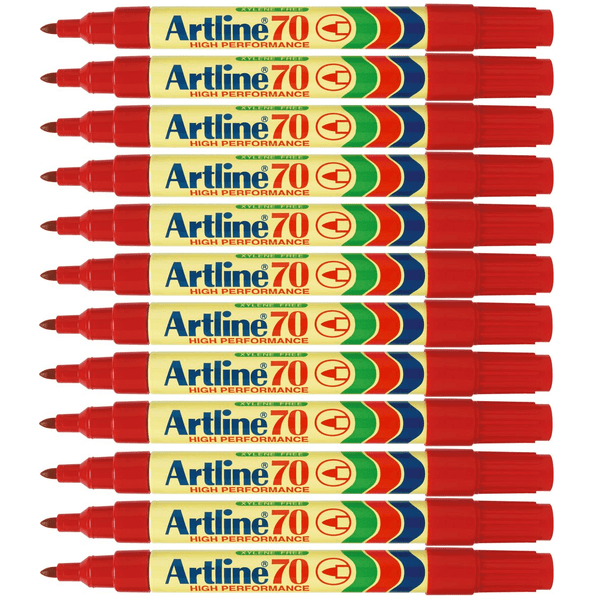Artline 70 Permanent Marker 1.5mm Bullet Tip Red Box 12 107002 - SuperOffice