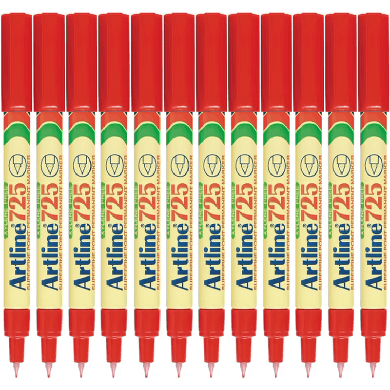 Artline 725 Permanent Marker 0.4mm Fine Tip Red Box 12 172502 (Box 12) - SuperOffice