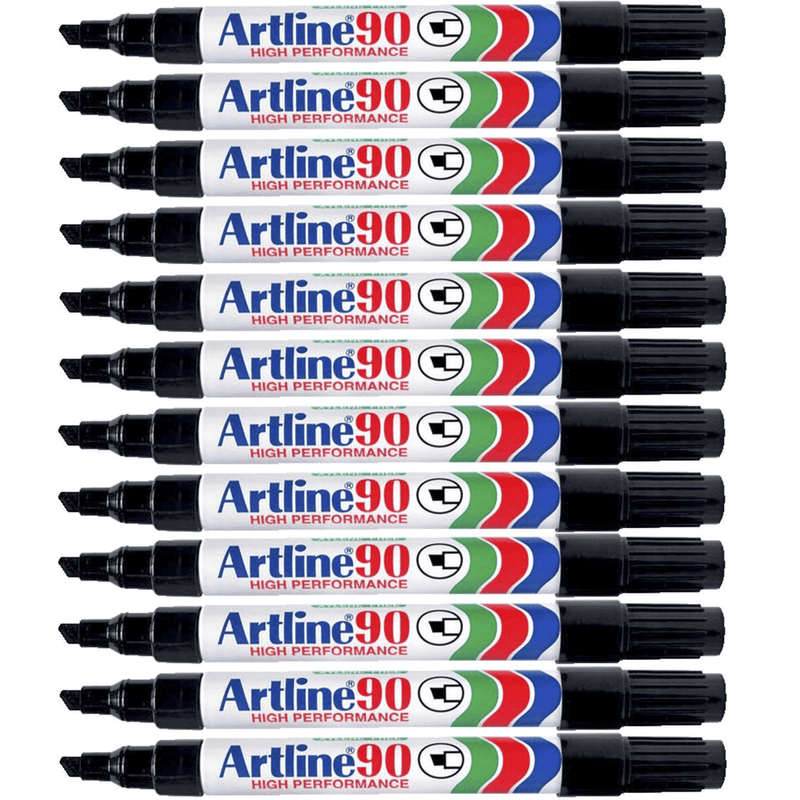 Artline 90 Permanent Marker Chisel Tip 2-5mm Black Box 12 109001 - SuperOffice