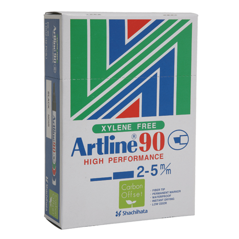 Artline 90 Permanent Marker Chisel Tip 2-5mm Black Box 12 109001 - SuperOffice