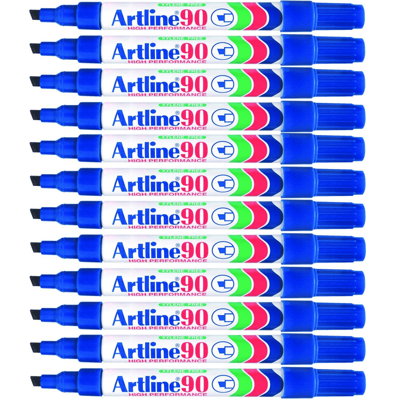 Artline 90 Permanent Marker Chisel Tip 2-5mm Blue Box 12 109003 - SuperOffice
