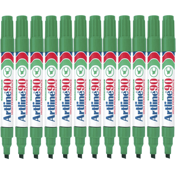 Artline 90 Permanent Marker Chisel Tip 2-5mm Green Box 12 109004 (Box 12) - SuperOffice