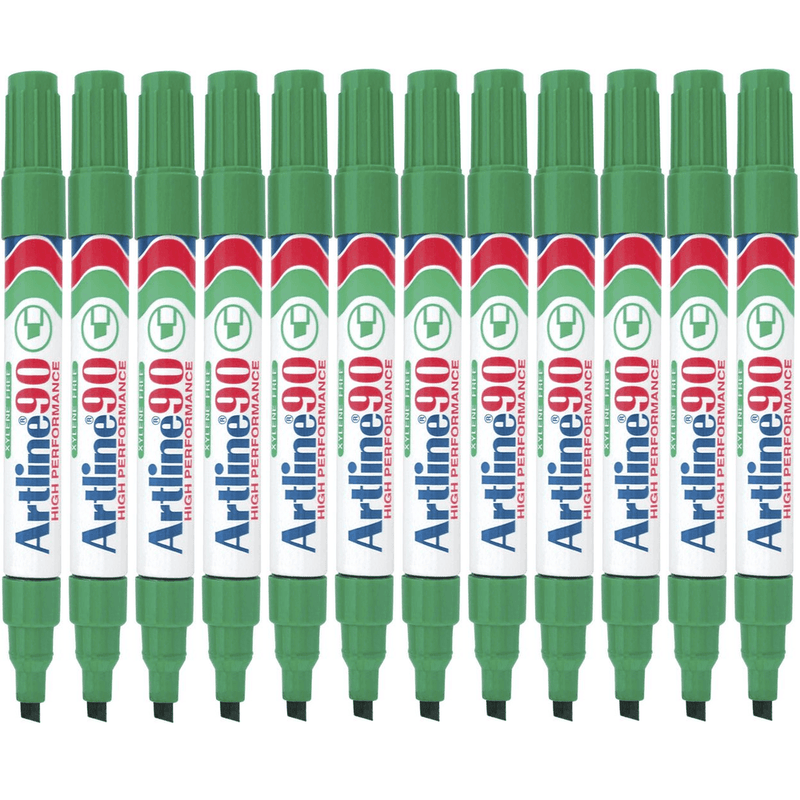 Artline 90 Permanent Marker Chisel Tip 2-5mm Green Box 12 109004 (Box 12) - SuperOffice