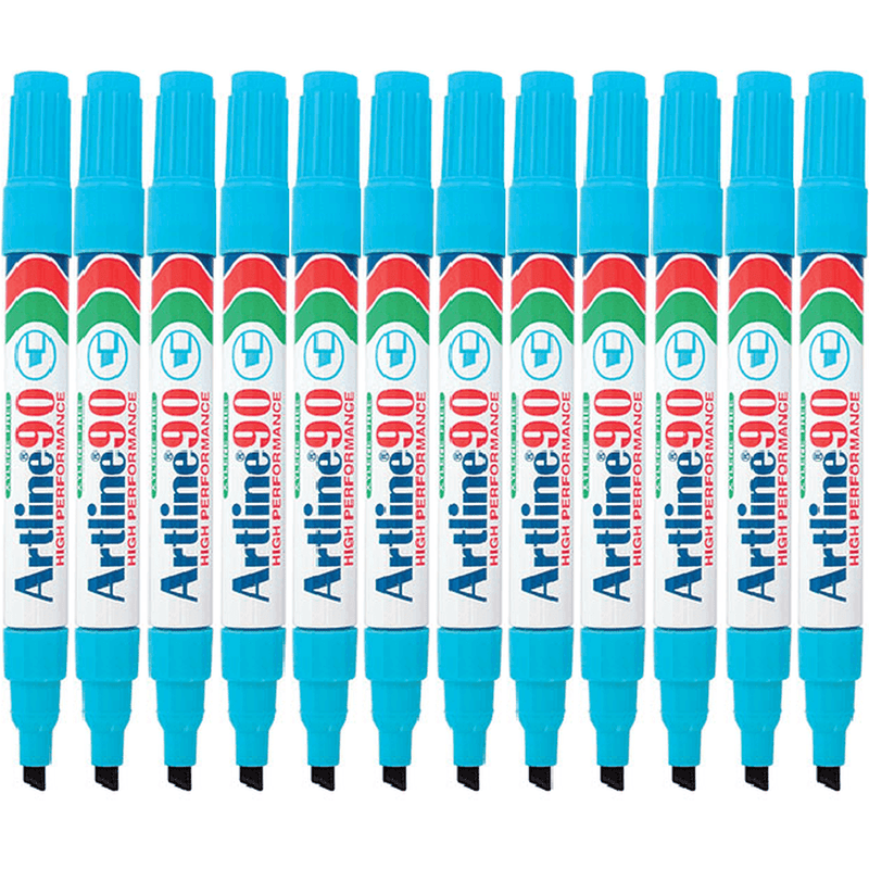 Artline 90 Permanent Marker Chisel Tip 2-5Mm Light Sky Blue Box 12 109013 (Box 12) - SuperOffice