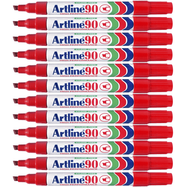Artline 90 Permanent Marker Chisel Tip 2-5mm Red Box 12 109002 - SuperOffice