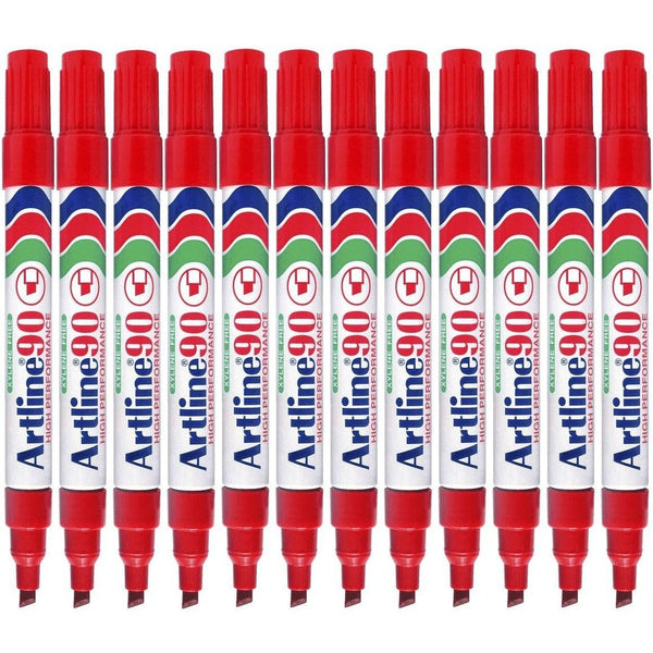 Artline 90 Permanent Marker Chisel Tip 2-5mm Red Pack 12 Artline 90 Red (12pk Loose) - SuperOffice