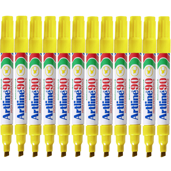 Artline 90 Permanent Marker Chisel Tip 2-5Mm Yellow Box 12 109007 (Box 12) - SuperOffice