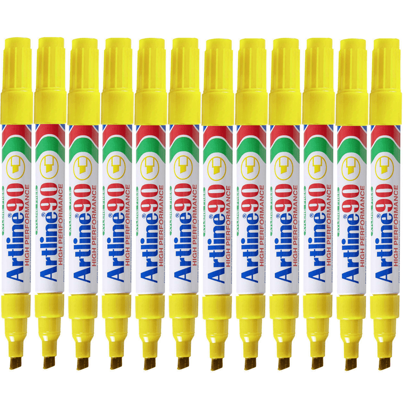 Artline 90 Permanent Marker Chisel Tip 2-5Mm Yellow Box 12 109007 (Box 12) - SuperOffice