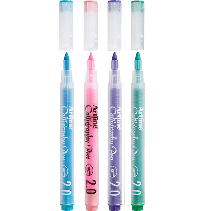 Artline Calligraphy Pen 2mm Pastel Colours Blue Purple Pink Green Pack 125374 - SuperOffice