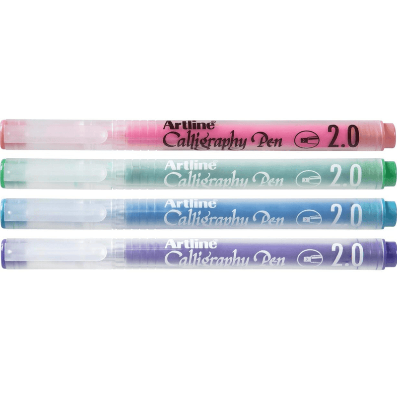 Artline Calligraphy Pen 2mm Pastel Colours Blue Purple Pink Green Pack 125374 - SuperOffice