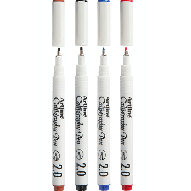 Artline Calligraphy Pen Set 2.0mm Assorted Colours Pigment Ink Pack 4 124274 (1 Pack of 4) - SuperOffice