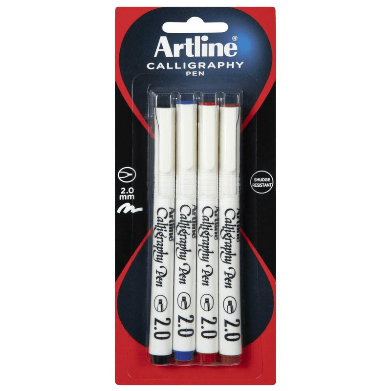 Artline Calligraphy Pen Set 2.0mm Assorted Colours Pigment Ink Pack 4 124274 (1 Pack of 4) - SuperOffice