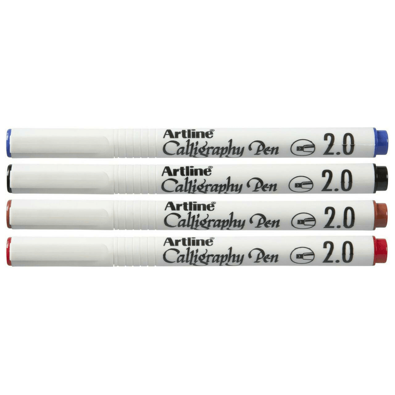 Artline Calligraphy Pen Set 2.0mm Assorted Colours Pigment Ink Pack 4 124274 (1 Pack of 4) - SuperOffice