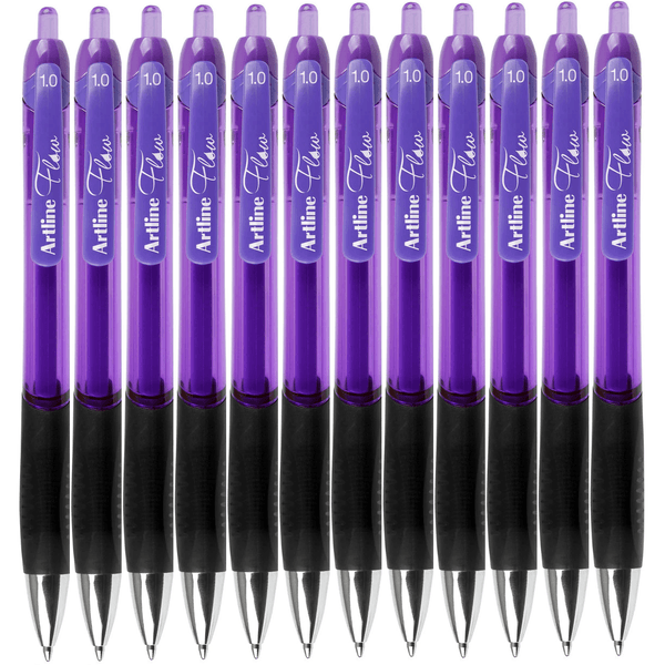 Artline Flow Retractable Ballpoint Pen Purple Box 12 187106 (Box 12) - SuperOffice