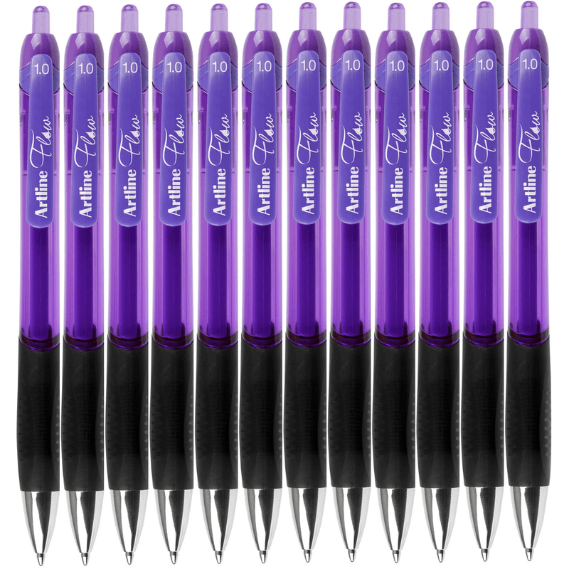 Artline Flow Retractable Ballpoint Pen Purple Box 12 187106 (Box 12) - SuperOffice