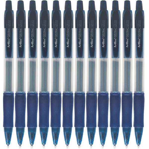 Artline Geltrac Retractable Gel Ink Pen Medium Blue Box 12 155703 (Box 12) - SuperOffice