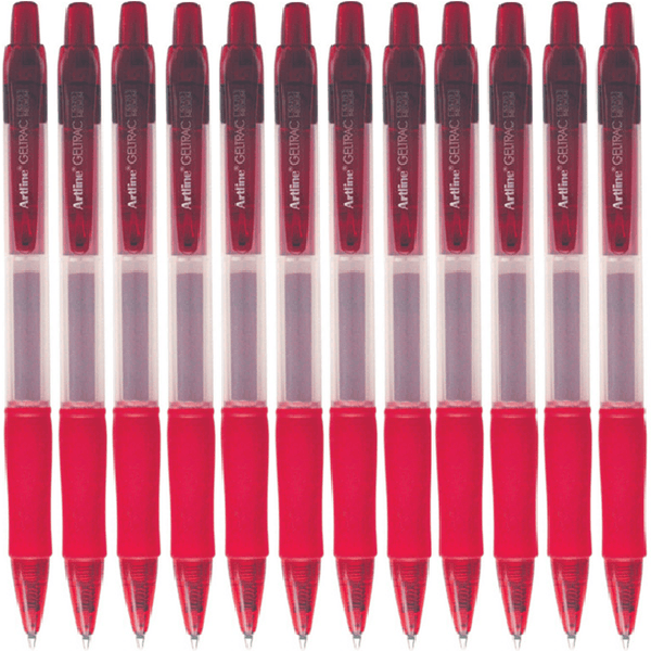 Artline Geltrac Retractable Gel Ink Pen Medium Red Box 12 155702 (Box 12) - SuperOffice