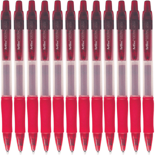 Artline Geltrac Retractable Gel Ink Pen Medium Red Box 12 155702 (Box 12) - SuperOffice