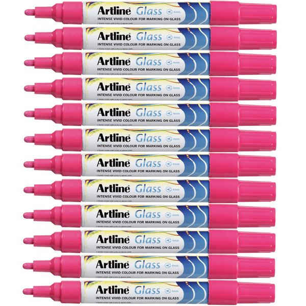 Artline Glass Marker Removable 2mm Bullet Tip Pink Box 12 183009 (Box 12) - SuperOffice