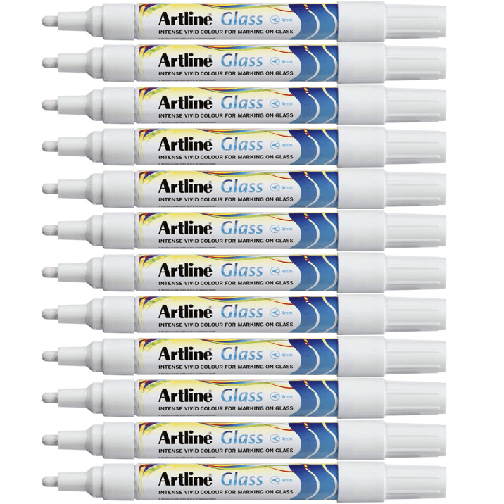 Artline Glass Marker Removable 2mm Bullet Tip White Box 12 183033 (Box 12) - SuperOffice