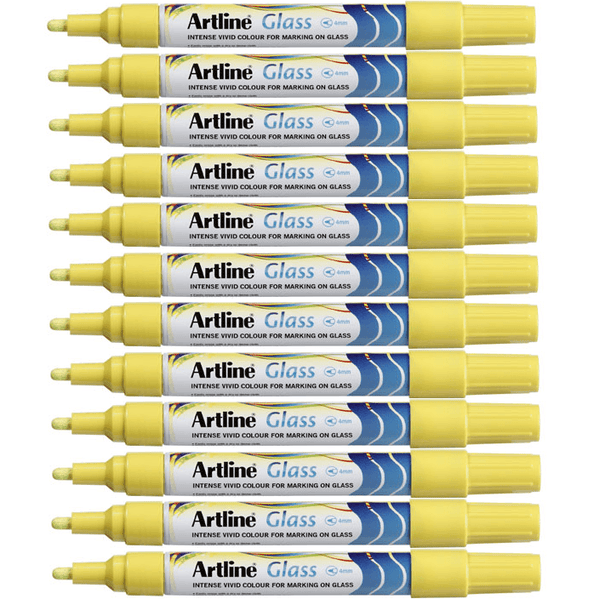 Artline Glass Marker Removable 2mm Bullet Tip Yellow Box 12 183007 (Box 12) - SuperOffice