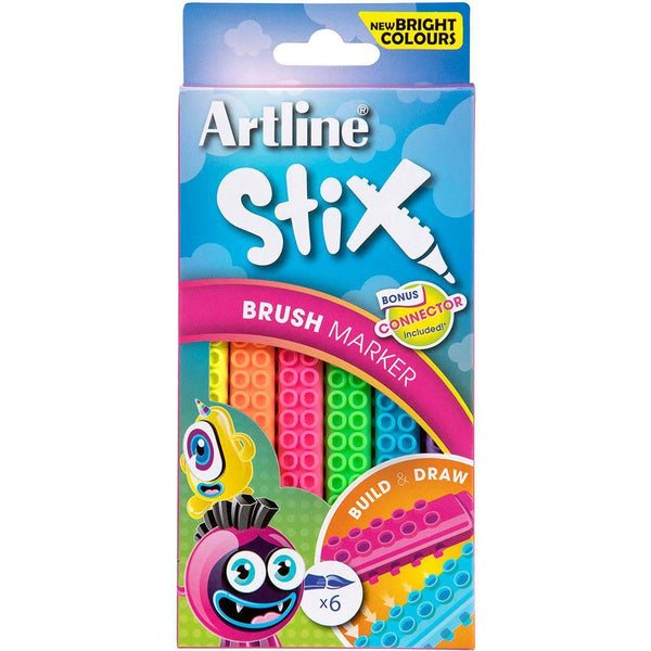 Artline Stix Brush Marker Assorted Neon Pack 6 131074 - SuperOffice
