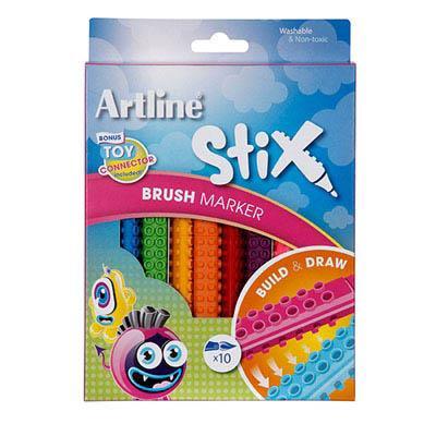 Artline Stix Brush Marker Assorted Pack 10 131072 - SuperOffice