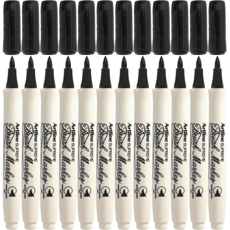 Artline Supreme Brush Marker Black Box 12 108101 (Box 12) - SuperOffice